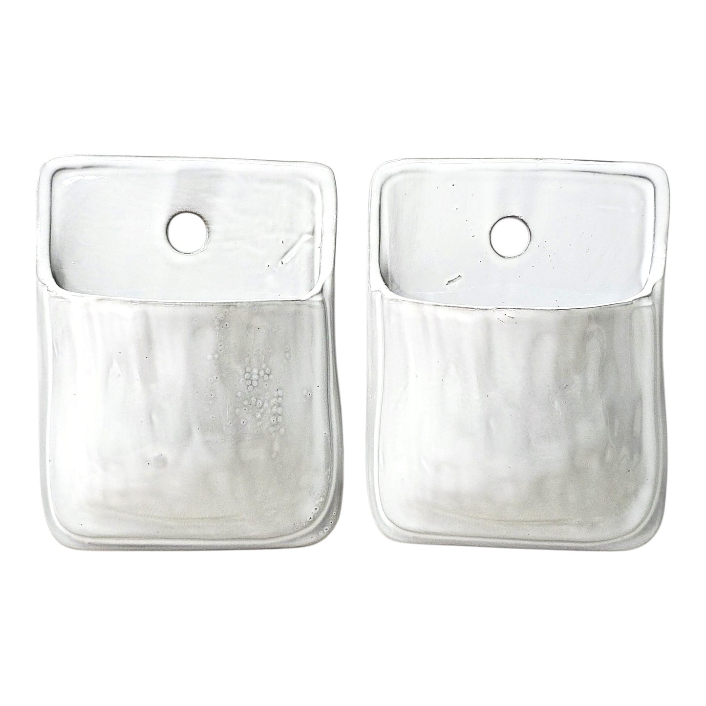 White Terracotta Pottery Wall Pockets Set of 2 Distressed White Glazed Farmhouse