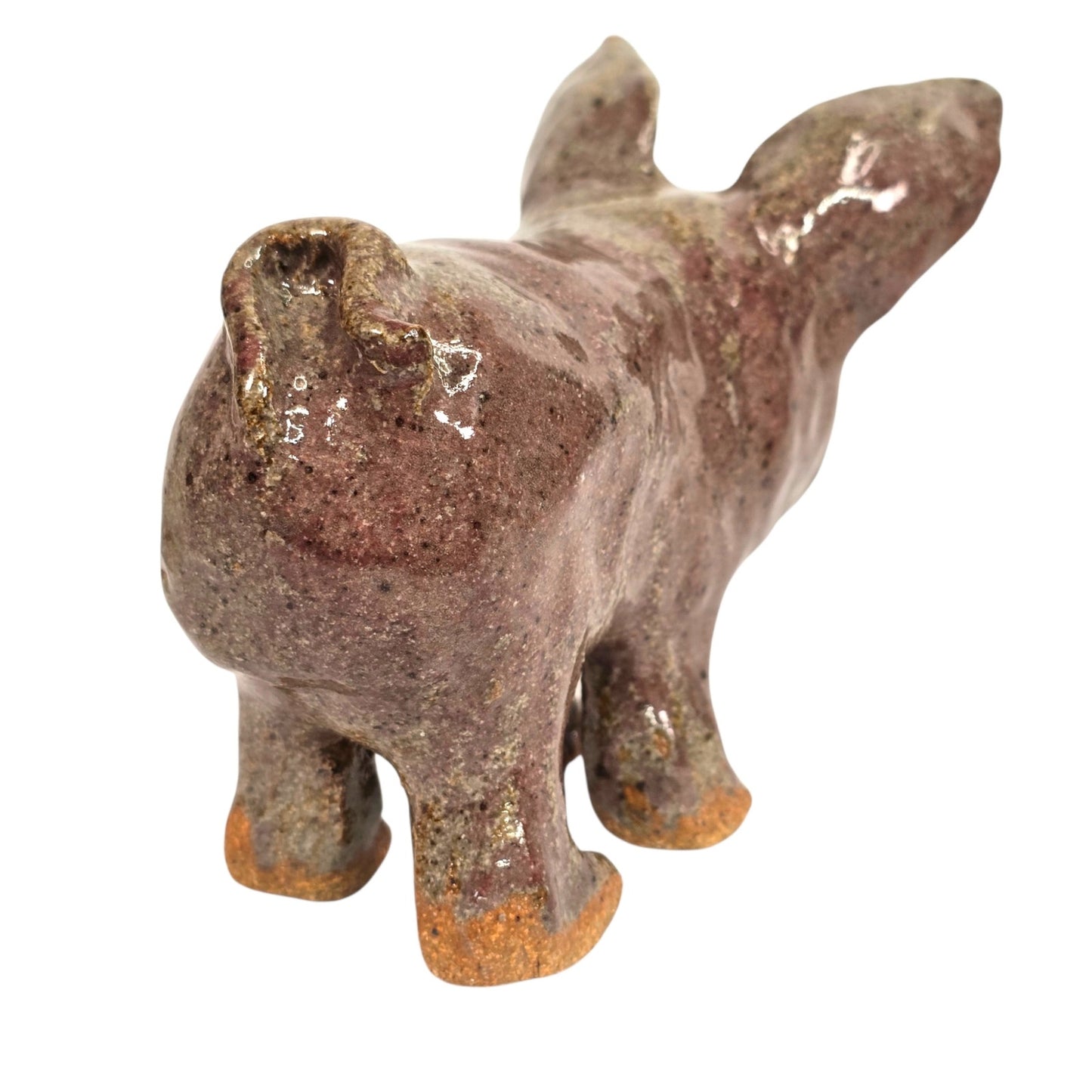 Vintage Studio Art Pottery Pig Figurine Signed BA Primitive Brown Glazed Clay