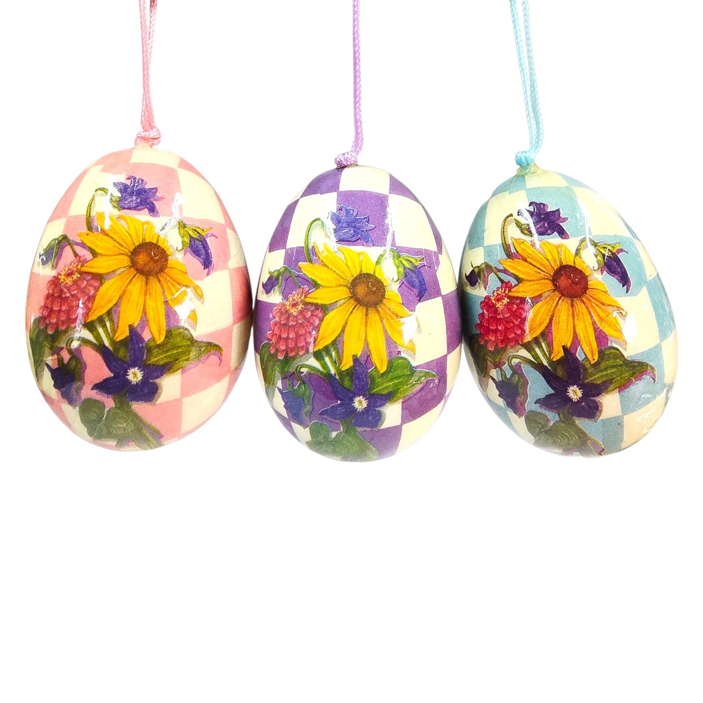Set of 6 Vintage Easter Eggs Decoupage Paper Mache Ornaments Shabby Chic