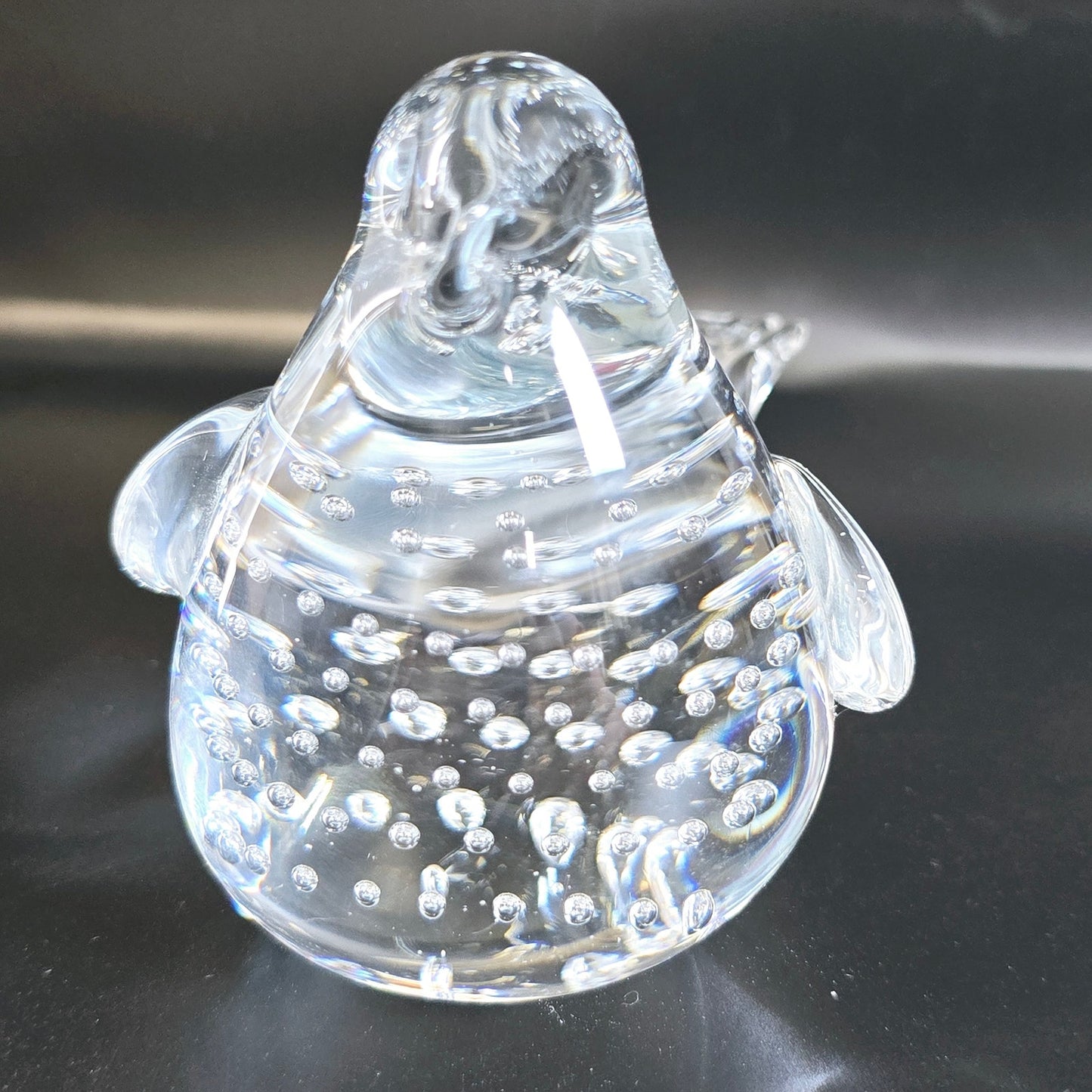 AS IS Handblown Clear Art Glass Bird, with Bullicante Bubbles, Polished Bottom, Chipped Tip of Tail Feather