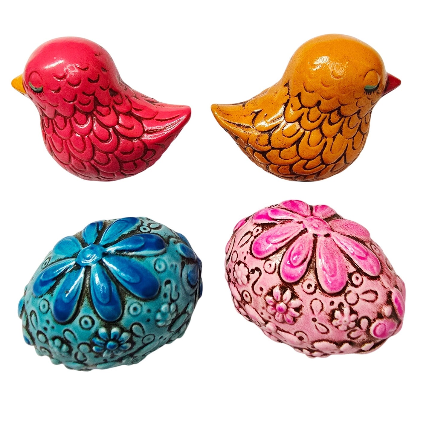 Vintage Japan Hand-Painted Bird & Easter Egg Miniature Lot 4 Textured Porcelain