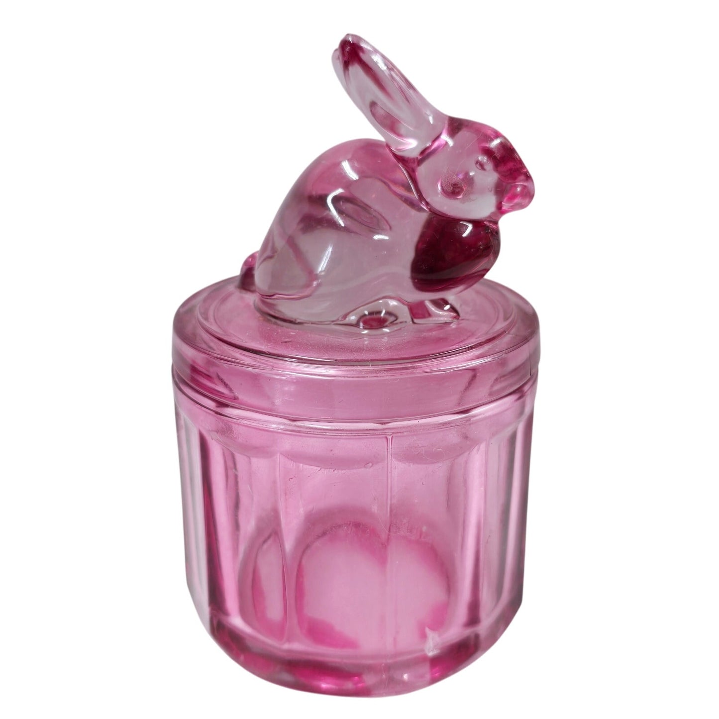 Pink Flashed Glass Bunny Trinket Jar