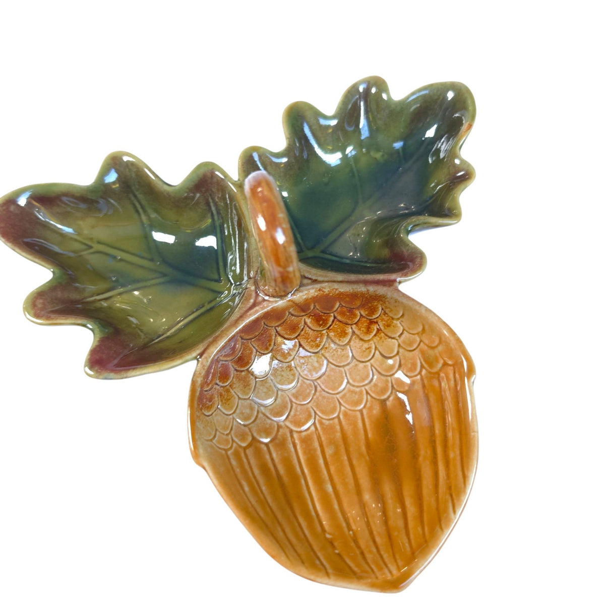 Ceramic Acorn Oak Leaf Divided Nut Candy Dish Fall Serving Tray