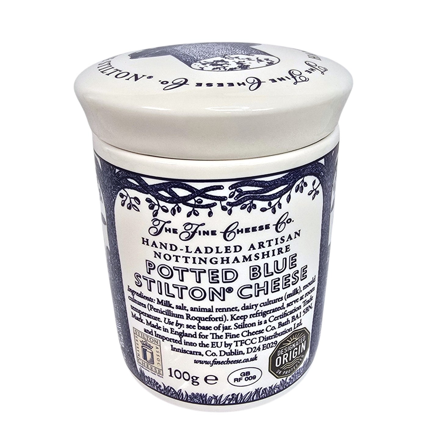 The Fine Cheese Co Blue Stilton Cheese Crock English Transferware Jar 3.2"