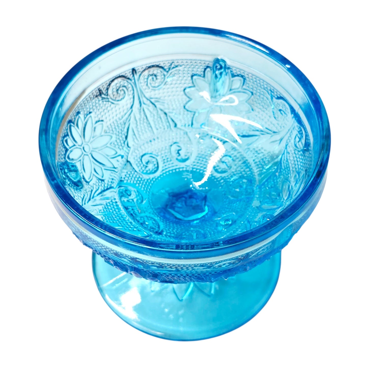 Vintage Indiana Glass Fairy Lamp "Horizon" Aqua Blue Floral Tiara Exclusives