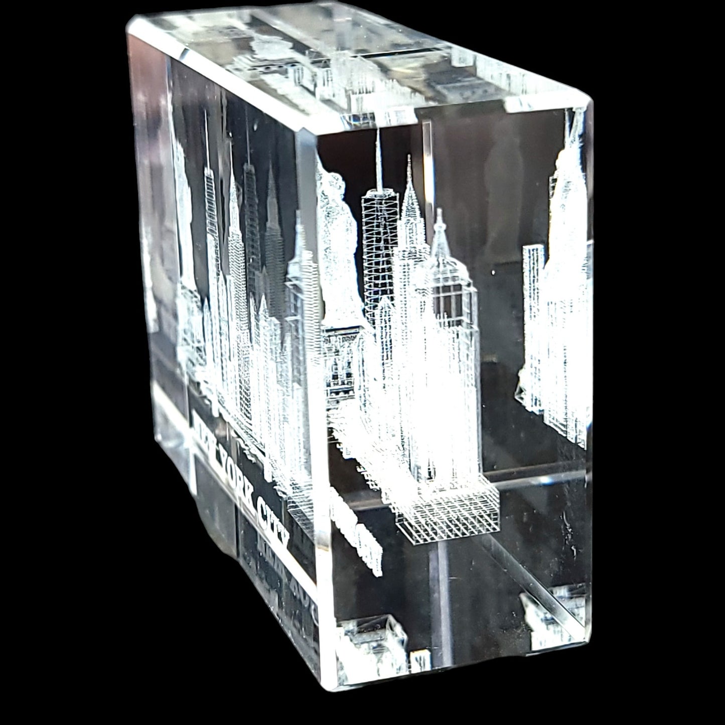 3D Laser Etched New York City Skyline Crystal Paperweight 3 x 1 x 2