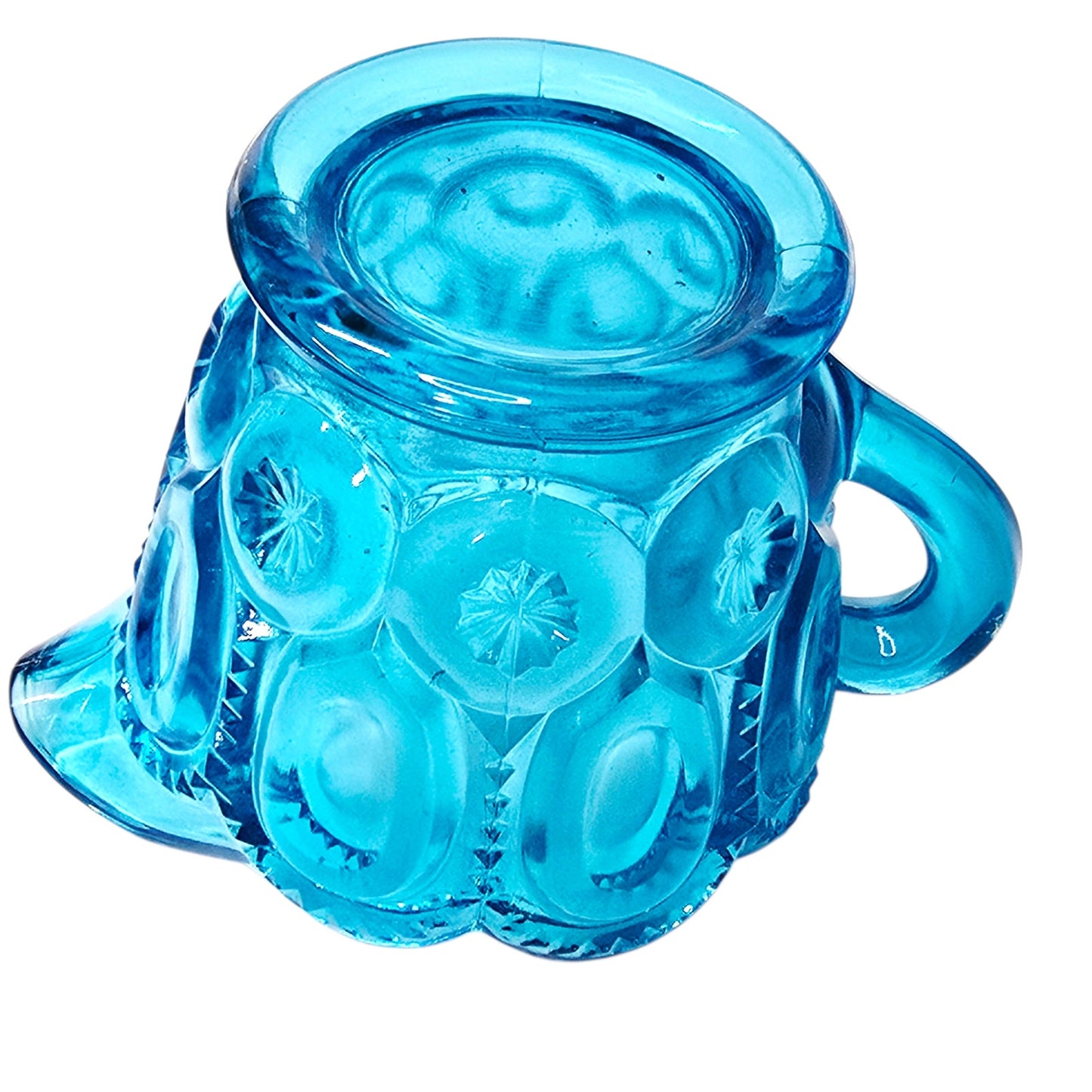 Vintage L. E. Smith Glass Moon & Stars Creamer Pattern Peacock Blue Turquoise UV