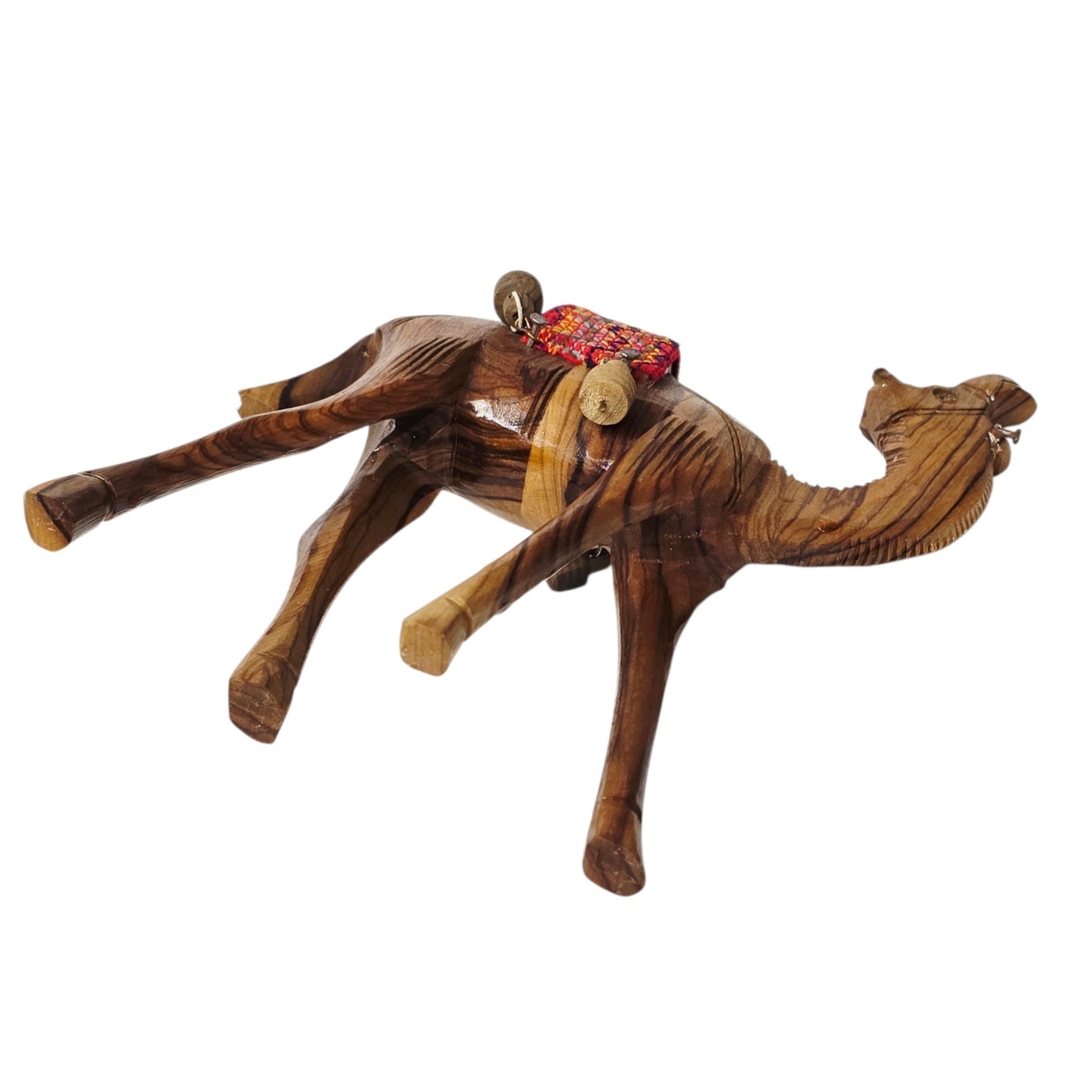 Handcrafted Olive Wood Camel Figurine Decorative Saddle 7"H