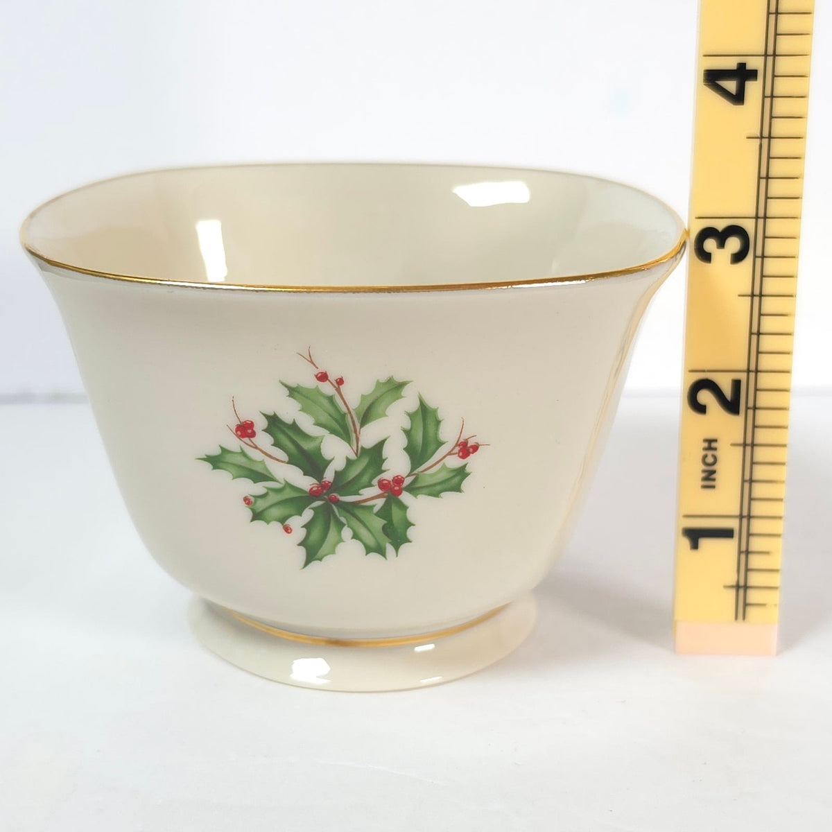 Vintage Lenox Holiday Holly Berry Footed Square Bowl Gold Trim Made in USA