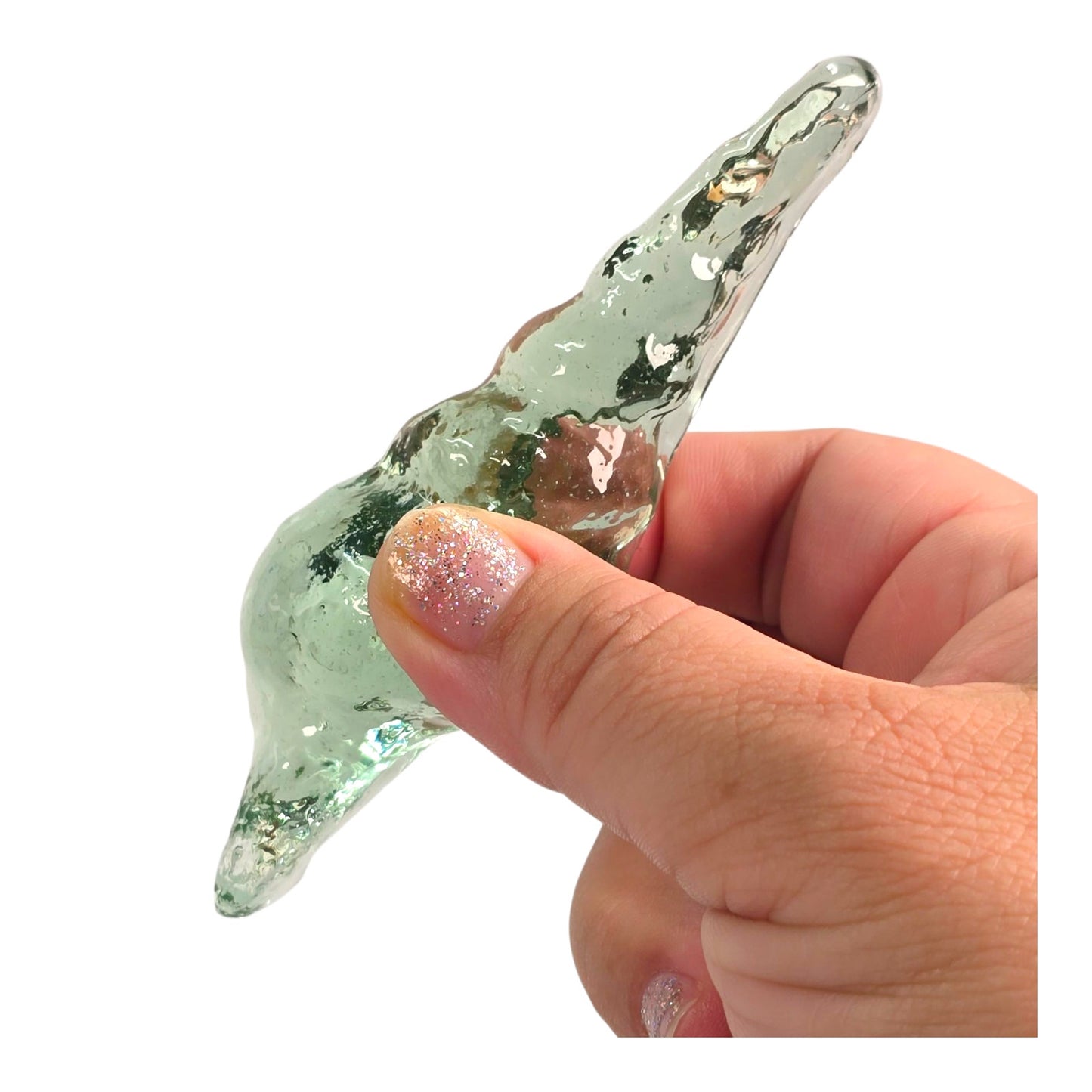 Art Glass Conch Spiral Corkscrew Sea Shell, Recycled Green Glass Shell