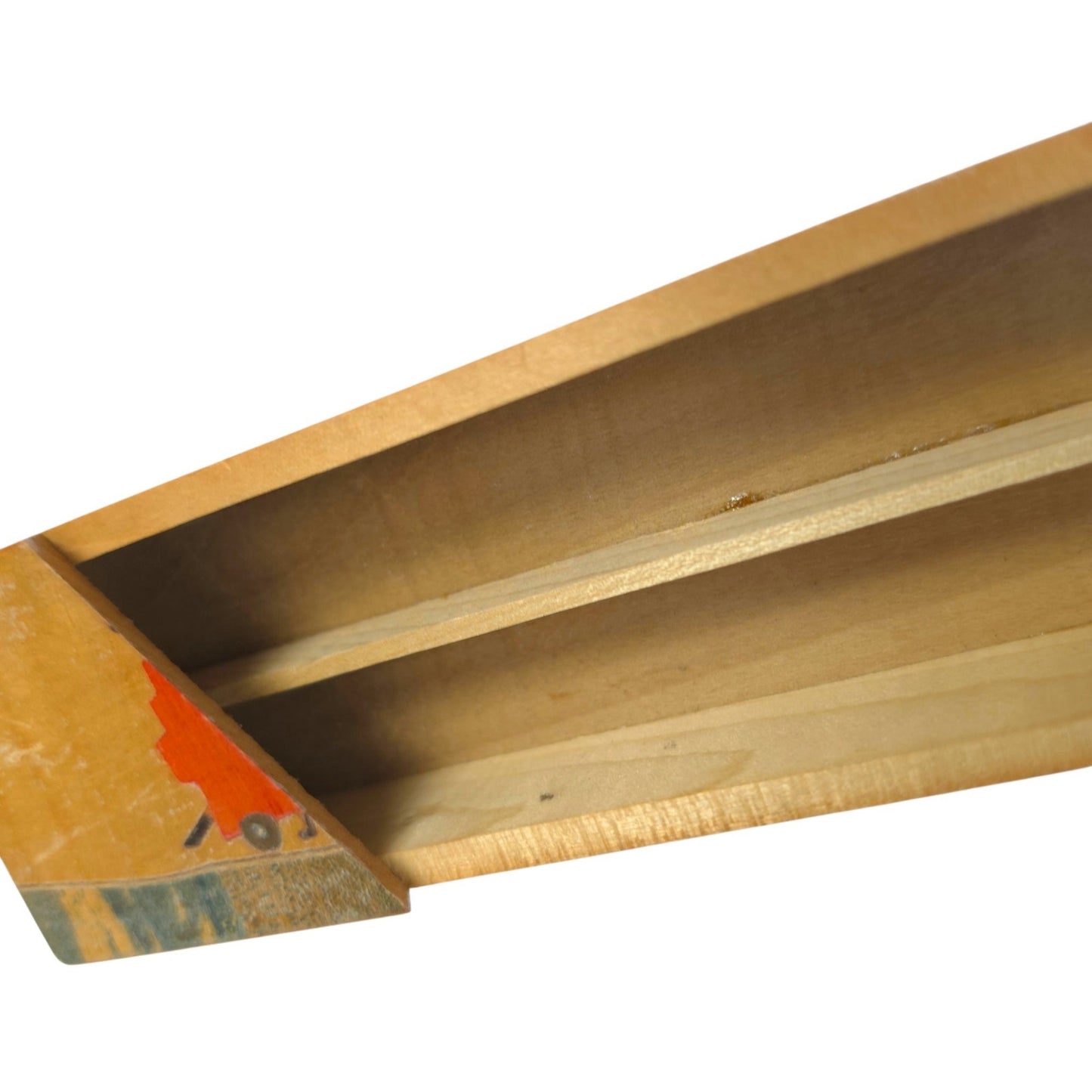 Vintage Wooden Sliding Lid Pencil Box - Hand-Painted Train Motif Mid Century 9"