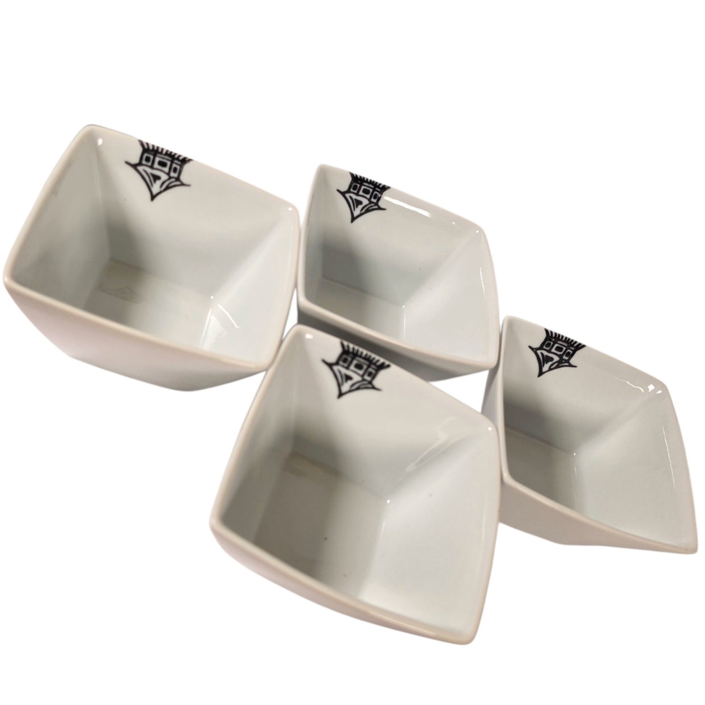 World Market Set of 4 Square Noodle Bowls Asian Pagoda Bird Japandi Boho Minimal