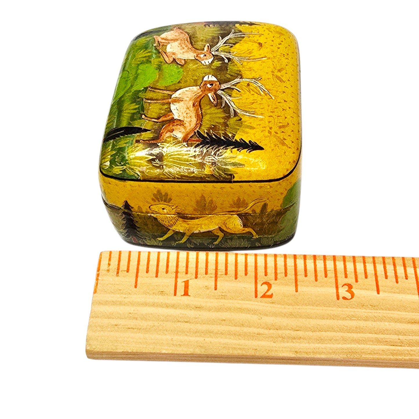 Vintage Kashmiri Hand-Painted Lacquerware Box - Stag & Doe Made in Kashmir India