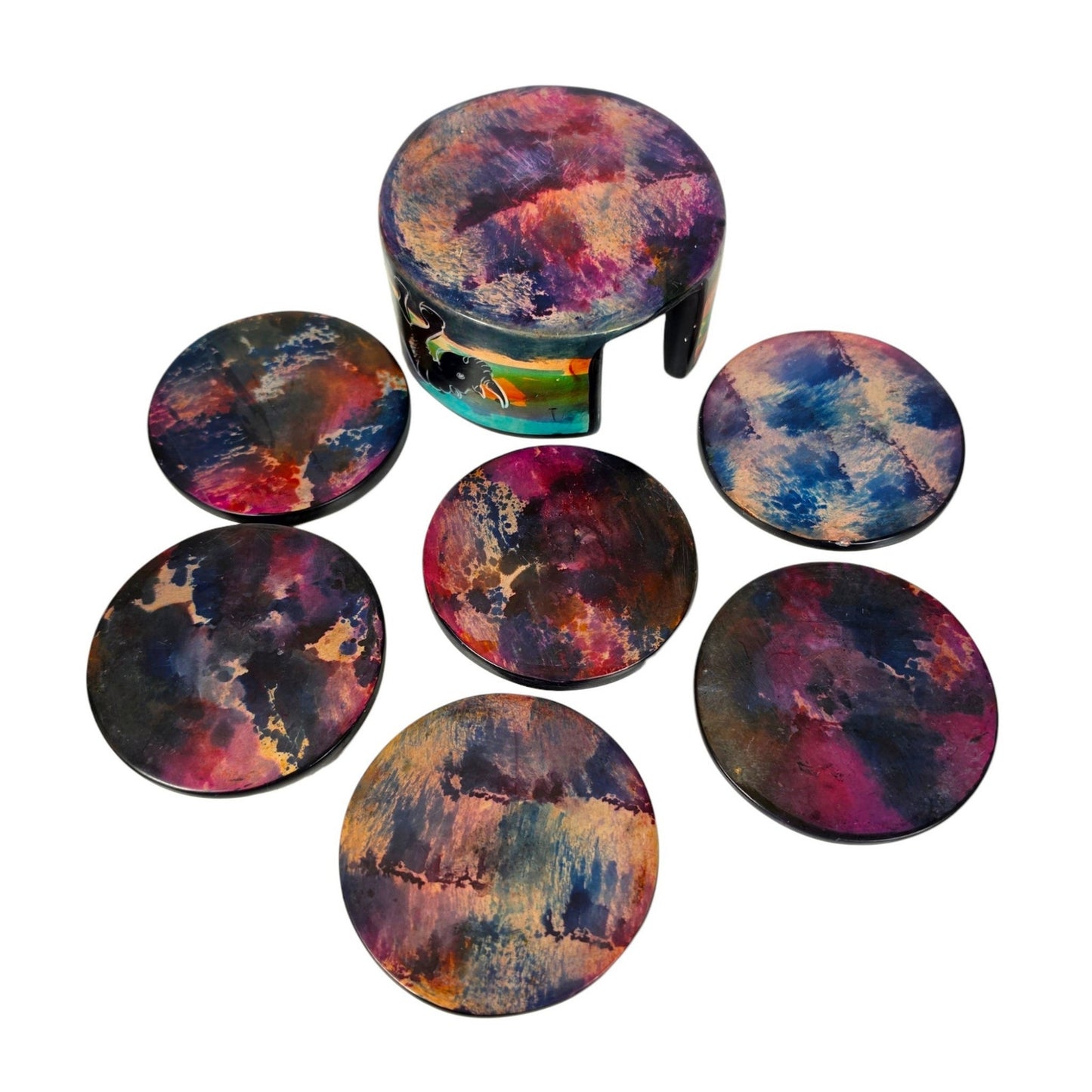 Vintage Serengeti Sunset Soapstone Coasters African Wildlife Holder Set