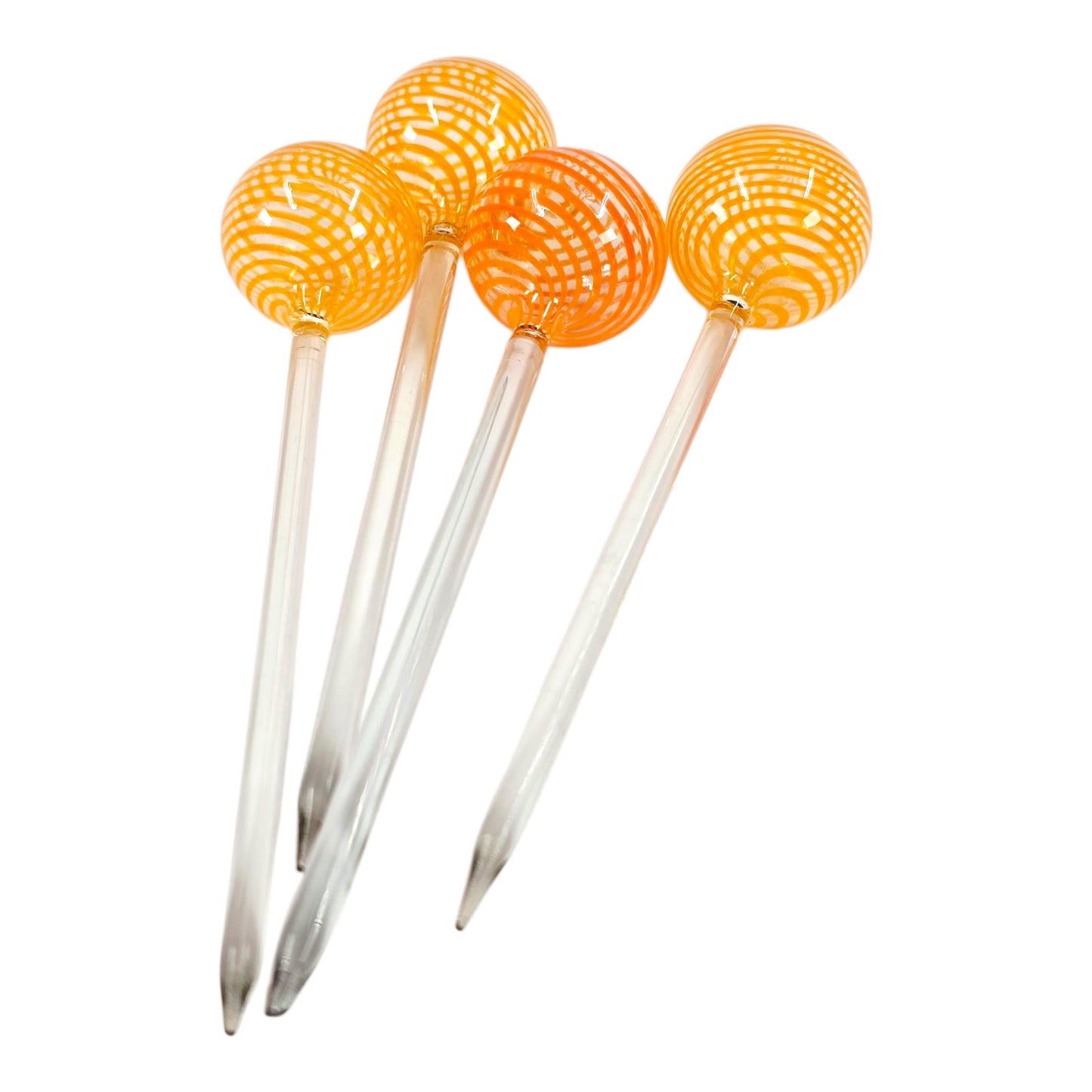 Vintage Set of 4 Hand-Blown Glass Cocktail Stick Stirrers Striped Art Glass