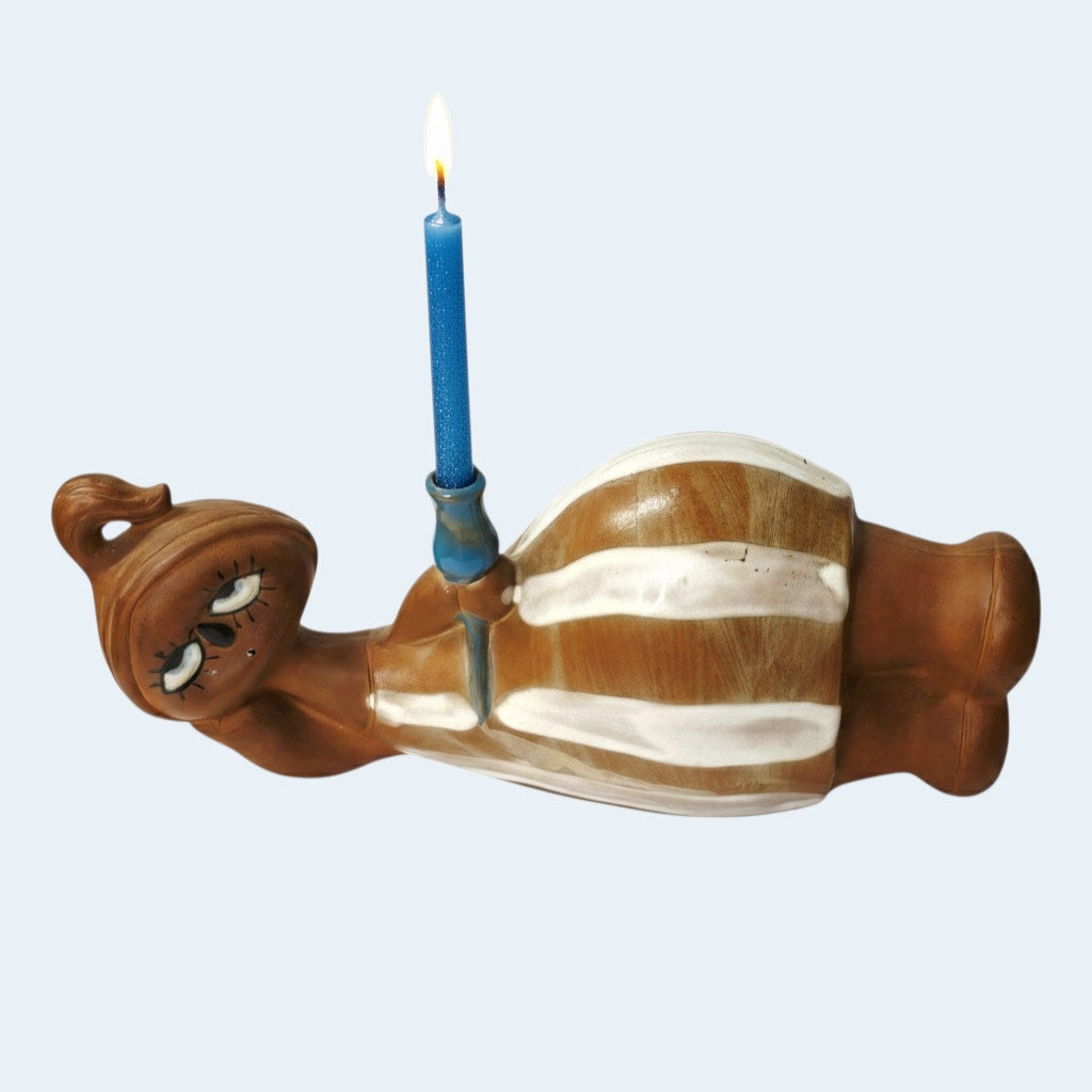 Vintage 1960s Japan Ceramic Big Eye Girl Reclining Figurine Candle Holder Kitsch