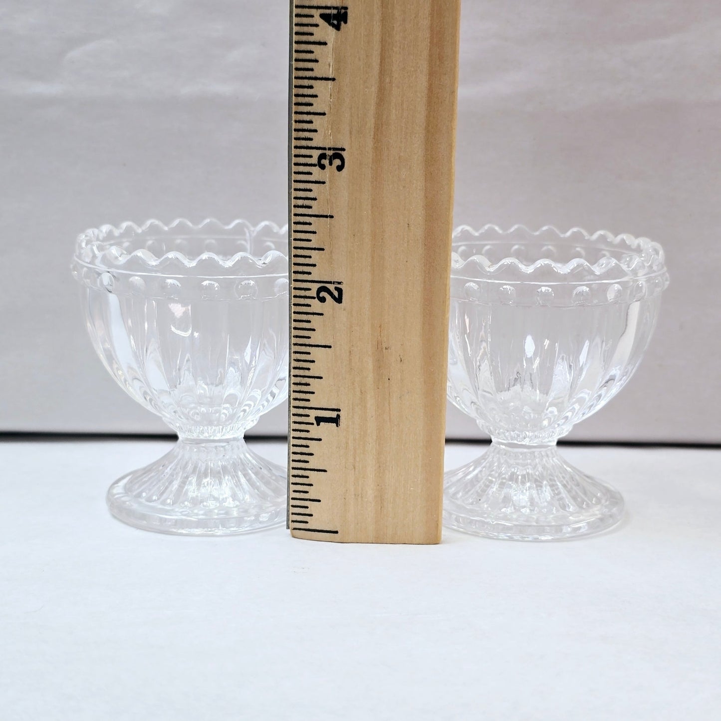 Set of 2 Vintage Sawtooth Egg Cups Pearl Dot Edge, Ribbed Boiled Egg Holders, Easter Egg Holder