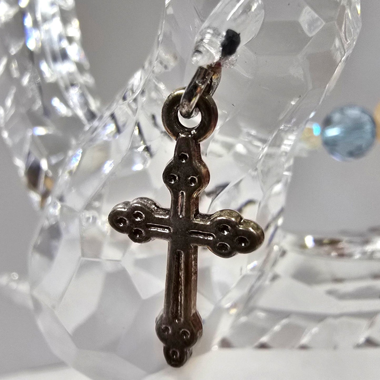 Acrylic Hanging Dove Carrying a Cross with Sparkly Beads, Christian Gift Hanging