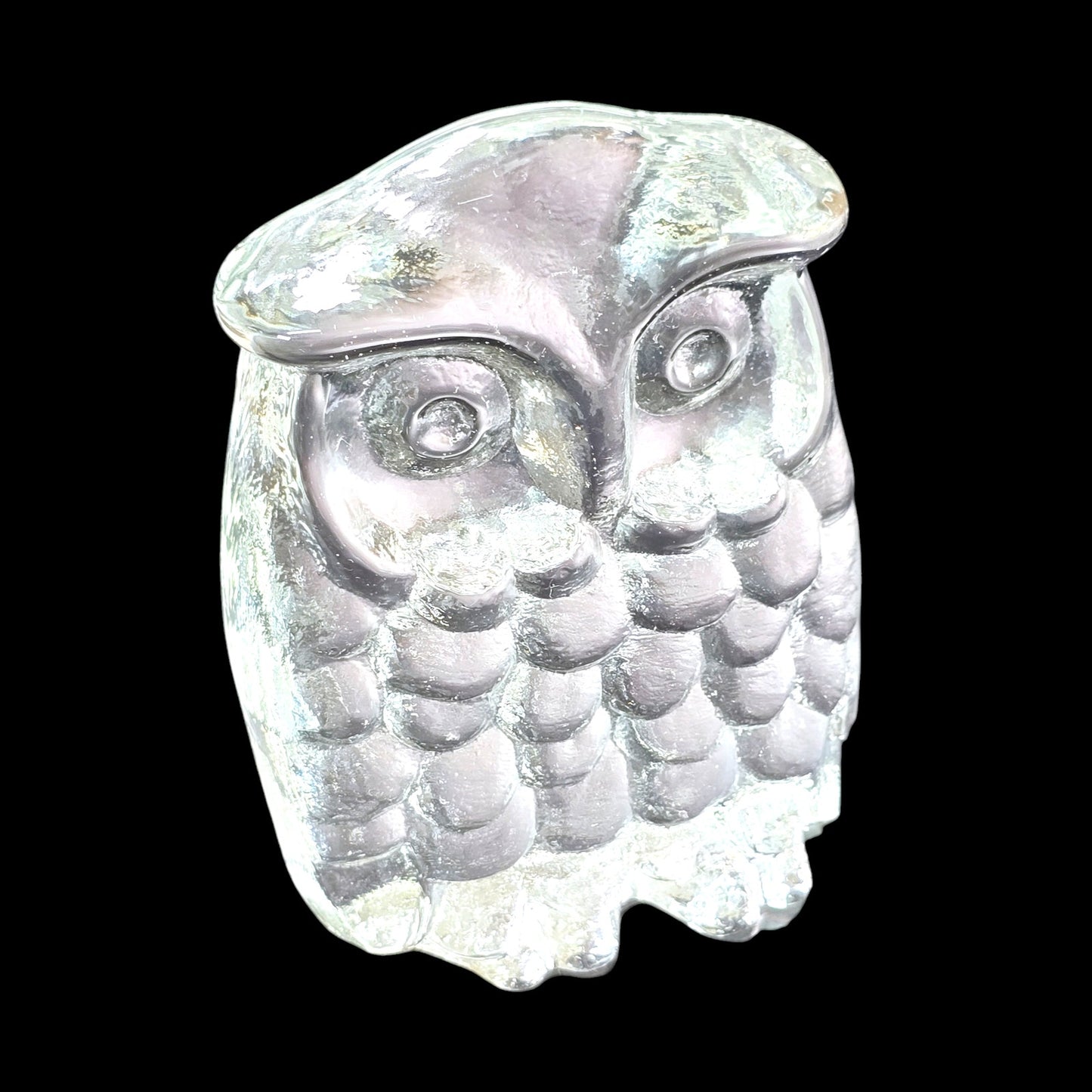 Clear Textured Art Glass Owl Paperweight Figurine