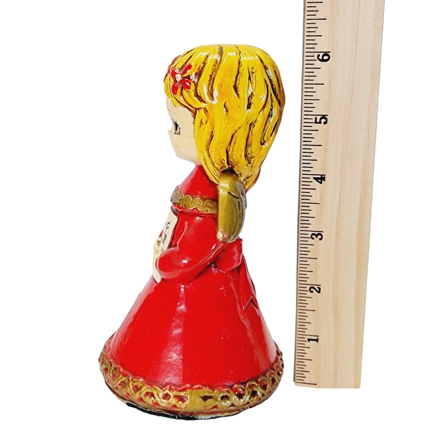 Vintage Homco Christmas Choir Angel Figurine 6" Red Dress, Gold Hair