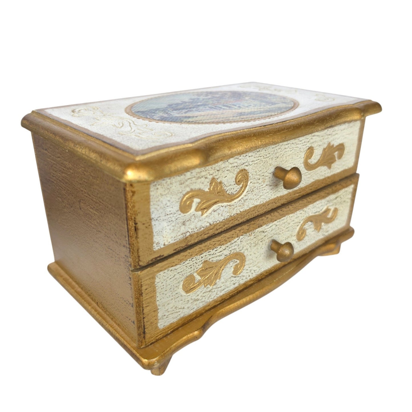 (Reserved for Customer) Vintage Florentine Wood Music Box Jewelry Box Made in Japan Plays: Green Sleeves