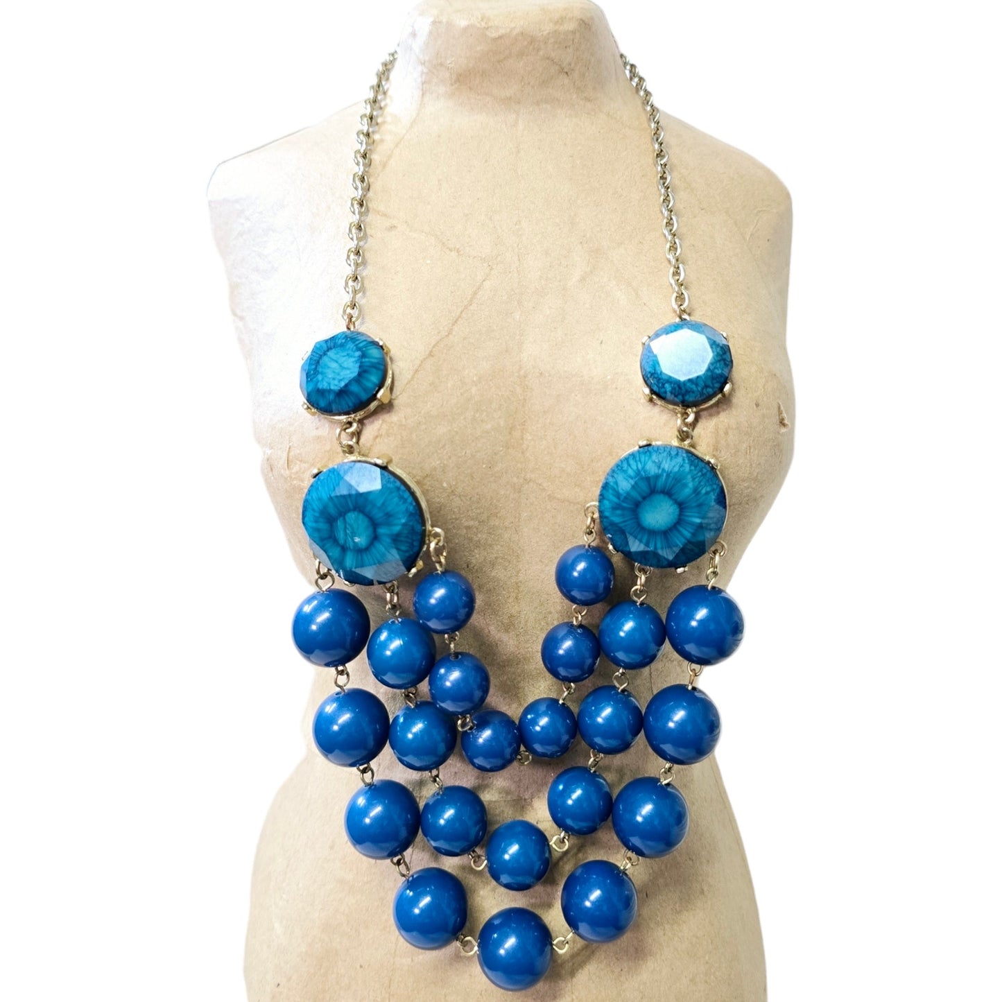 Gorgeous Multi-Stranded Blue Bead Statement Necklace