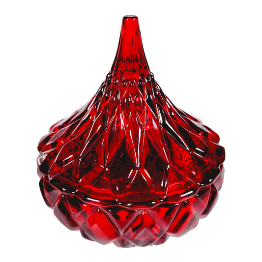 a. Red Flashed Glass Godinger Hershey's Kiss Jar, FLAW (Some Flash Peeling)