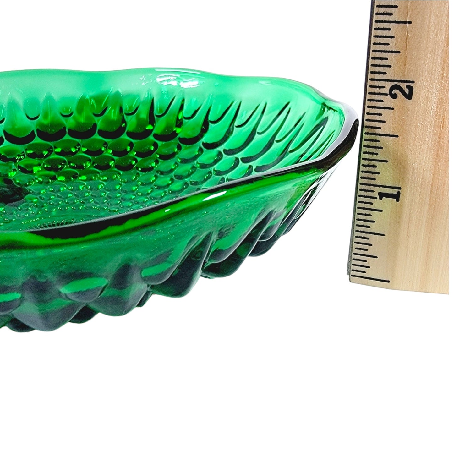 Vtg Anchor Hocking Dish, Forest Green Hobnail Glass Plate, Green Glass Trinket Dish