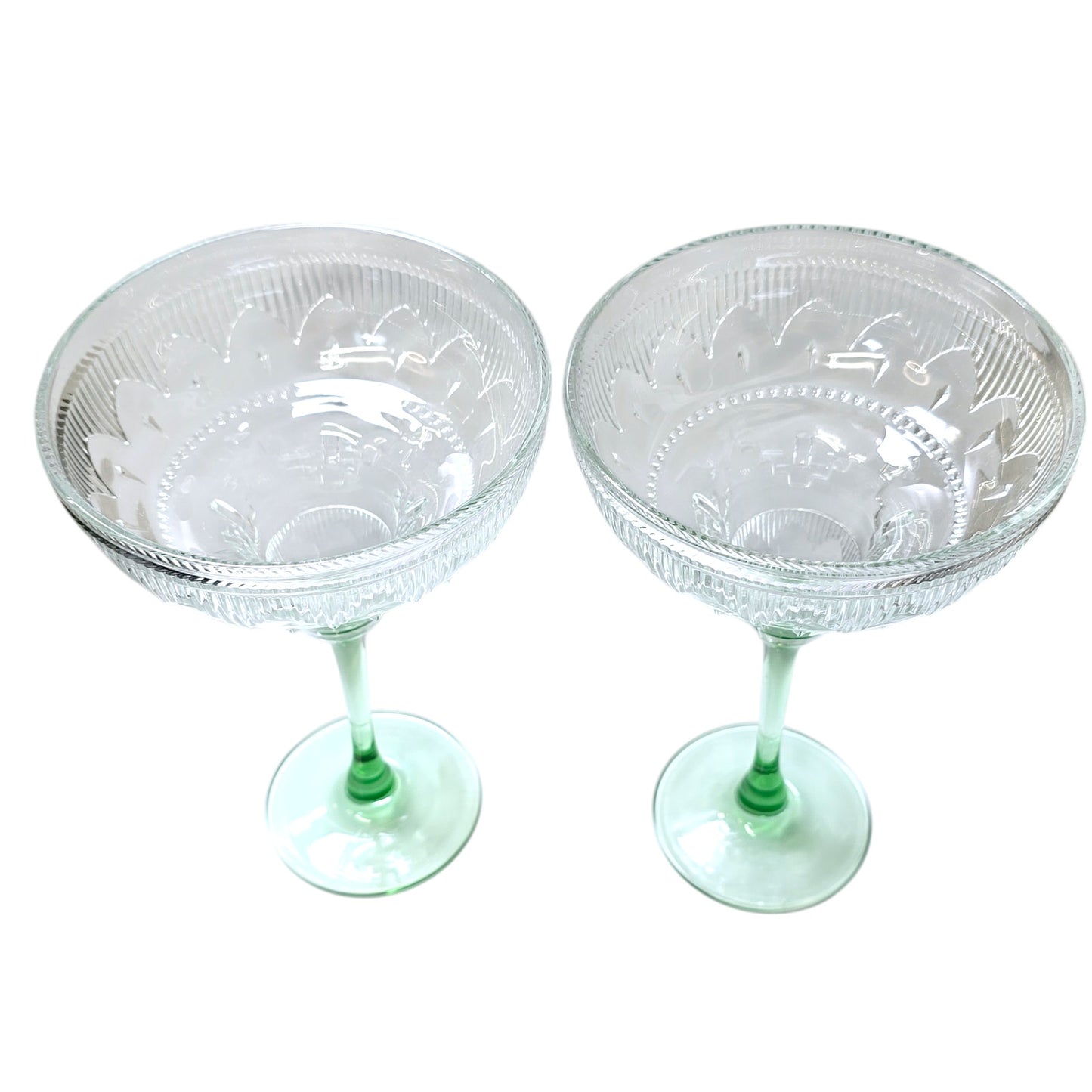 Vintage Durand Cristal D'arques Green Stem Sombrero Margarita Glasses Set of 2