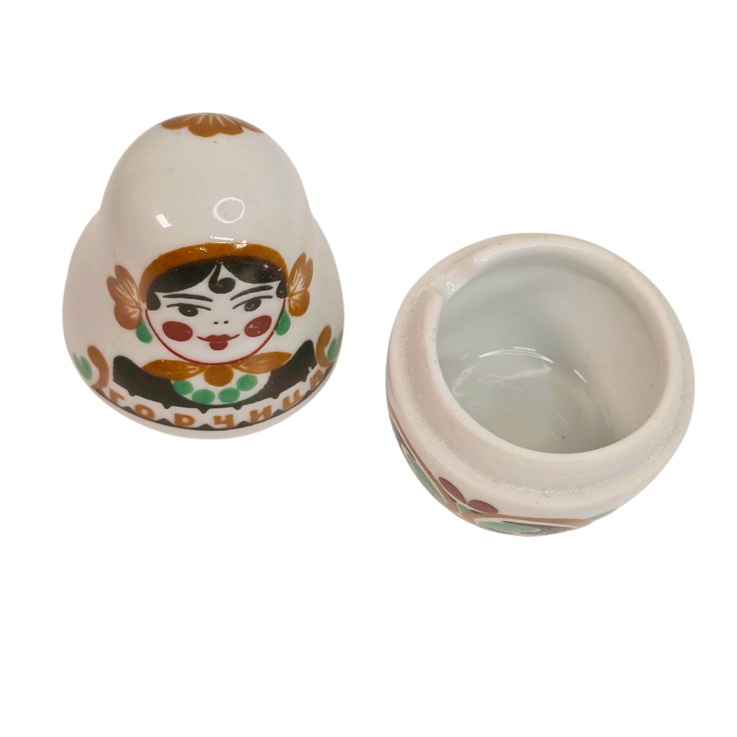 Gardner Verbilki Russian Porcelain Matryoshka Condiment Set Salt Pepper Mustard