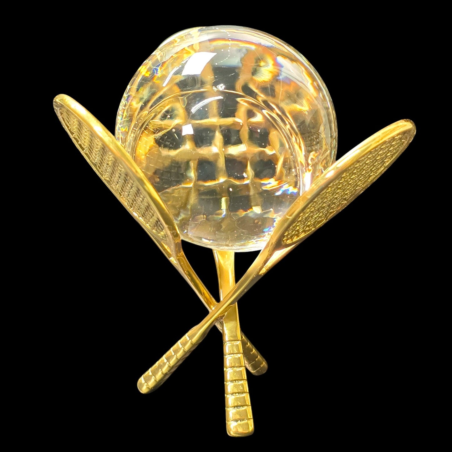 Gold Tone Tennis Ball Display with Glass Tennis Ball, Tennis Collectible Gift