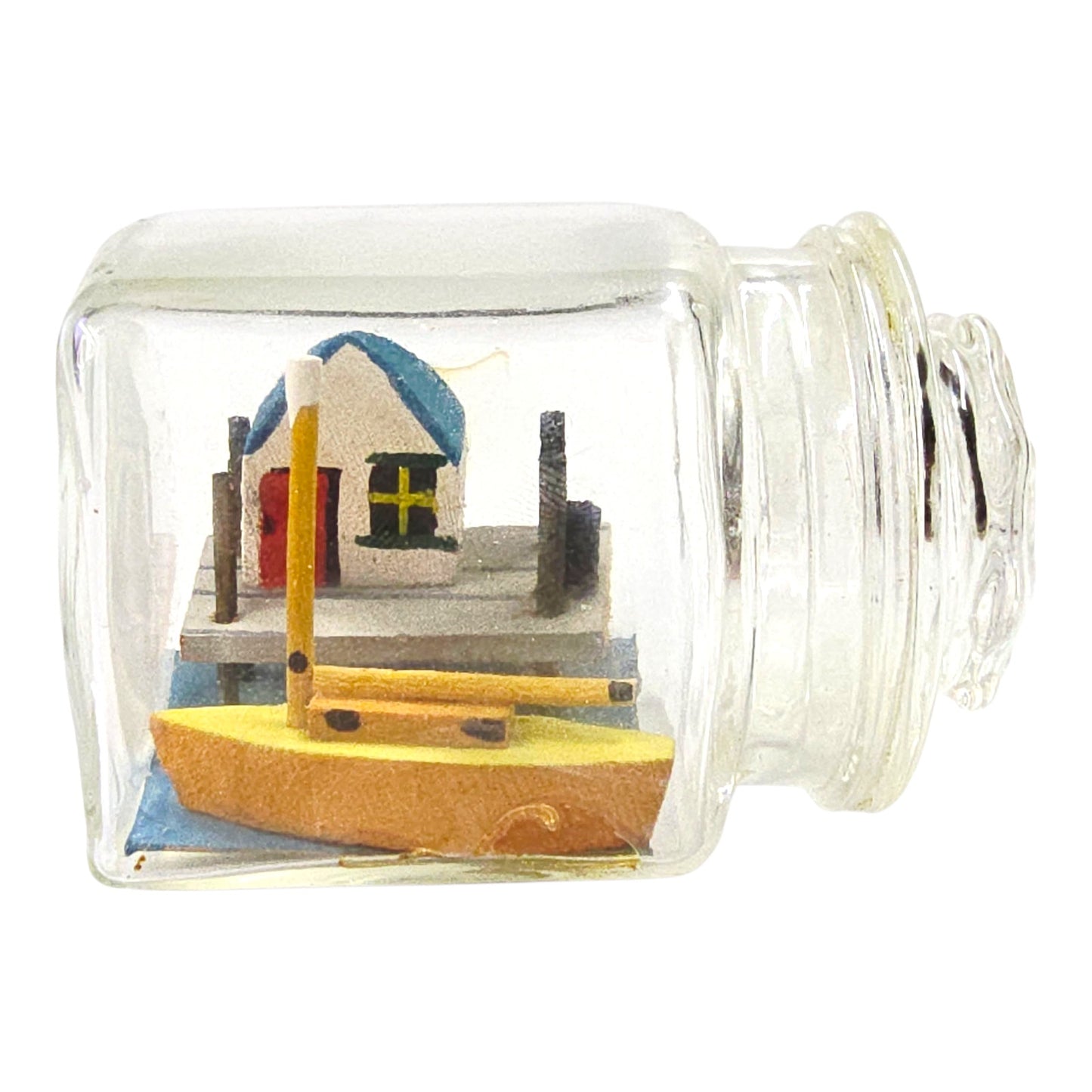 Lot 2 Ship in Bottle Nautical Sailboat House Scene Miniatures Glass Jar Decor