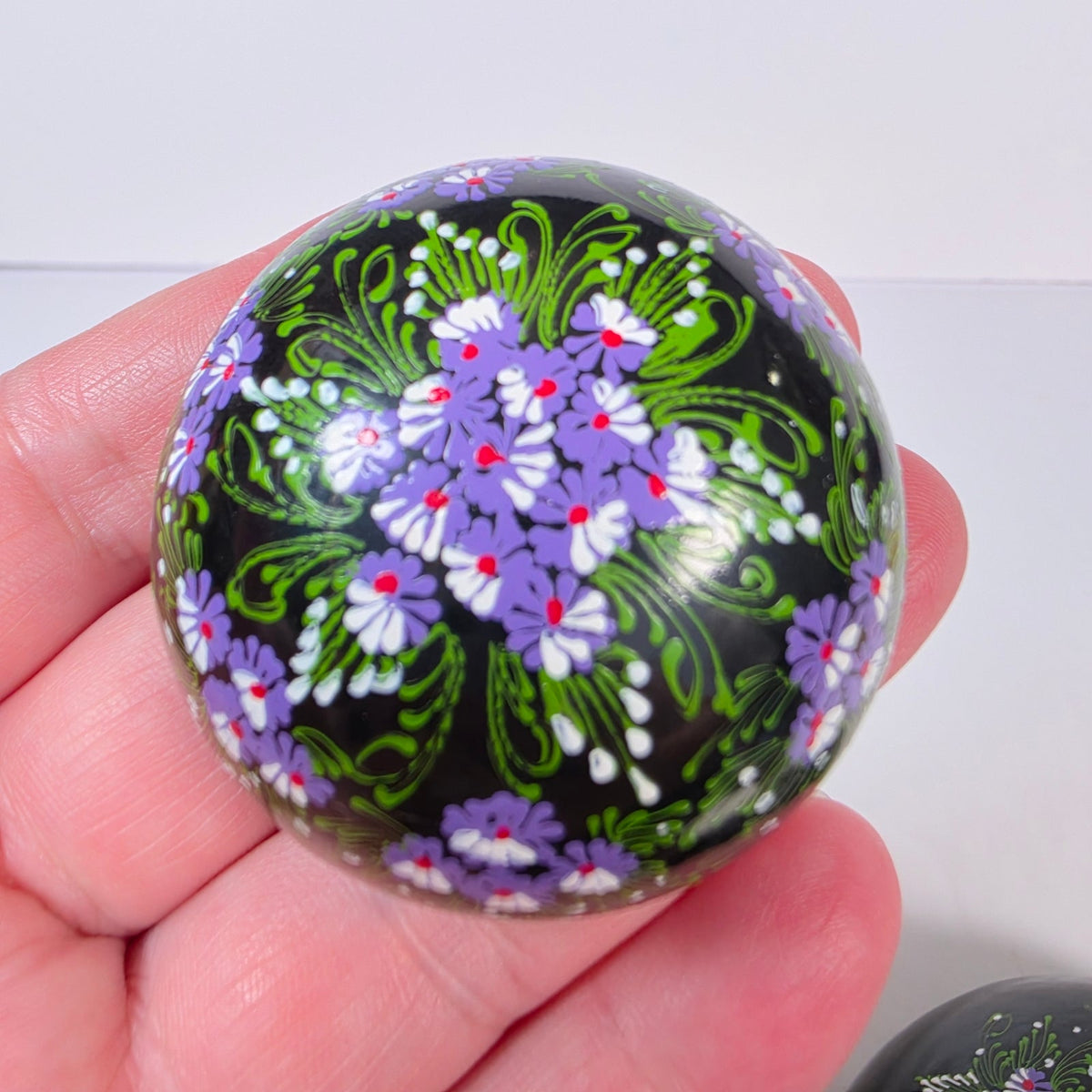Hand Painted Black Floral Nesting Trinket Boxes Set of 2 Purple Flowers