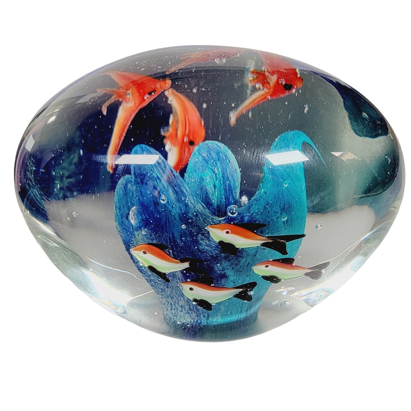 Hand Blown Fish Aquarium Paperweight, Art Glass Fish Aquarium Murano Style Fish