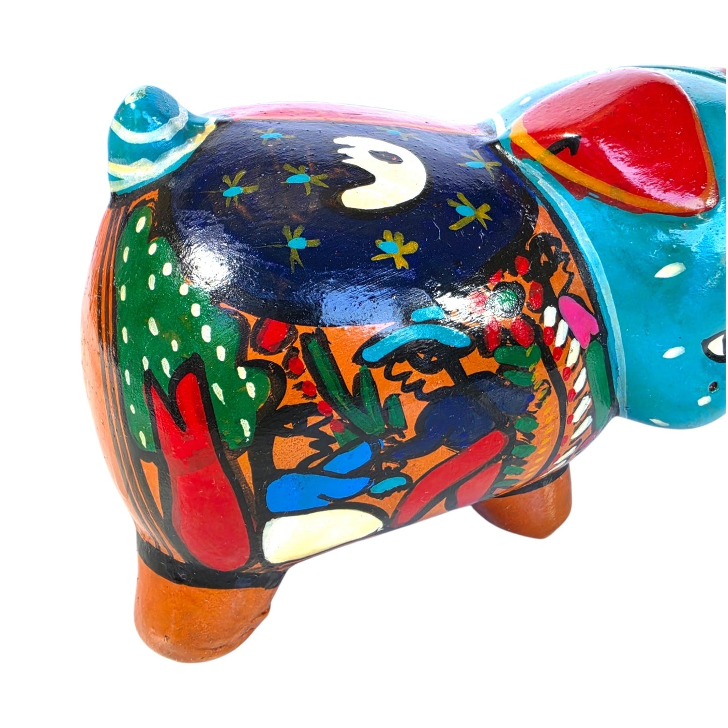 Vtg Mexican Folk Art Piggy Bank & Sombrero Ashtray / Trinket Dish Tonala Pottery