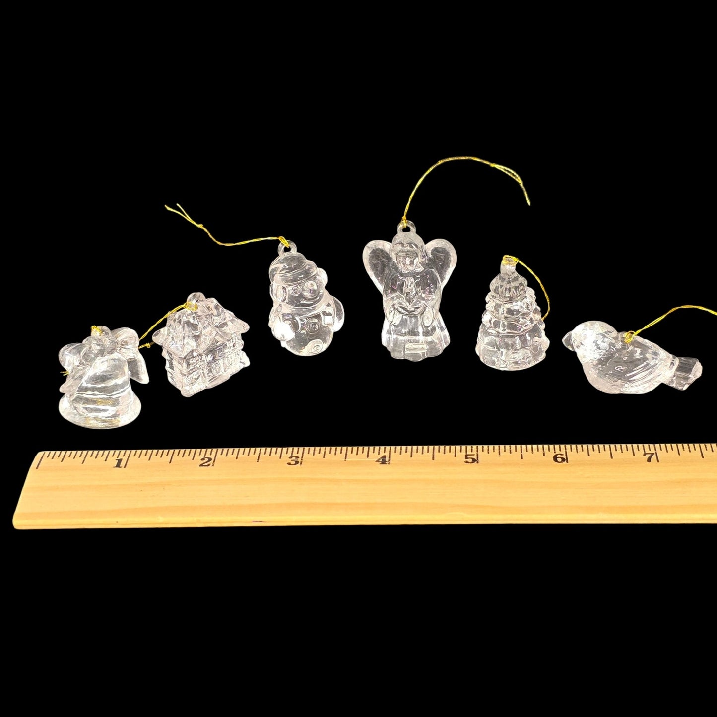 Set of 6  Vintage Miniature Clear Acrylic Christmas Ornaments