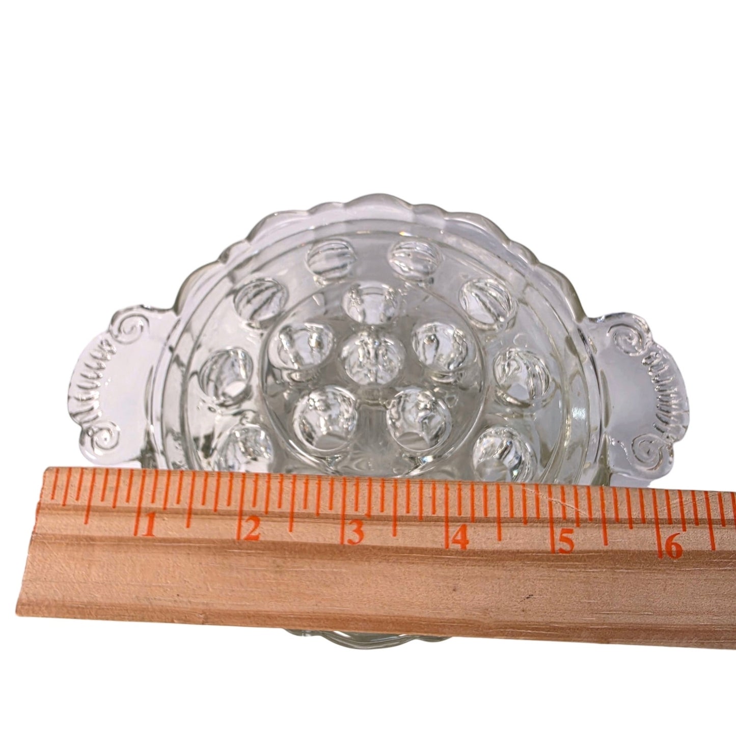 Vintage Clear Pressed Glass Flower Frog Bowl 16-Hole Handle Vase Set