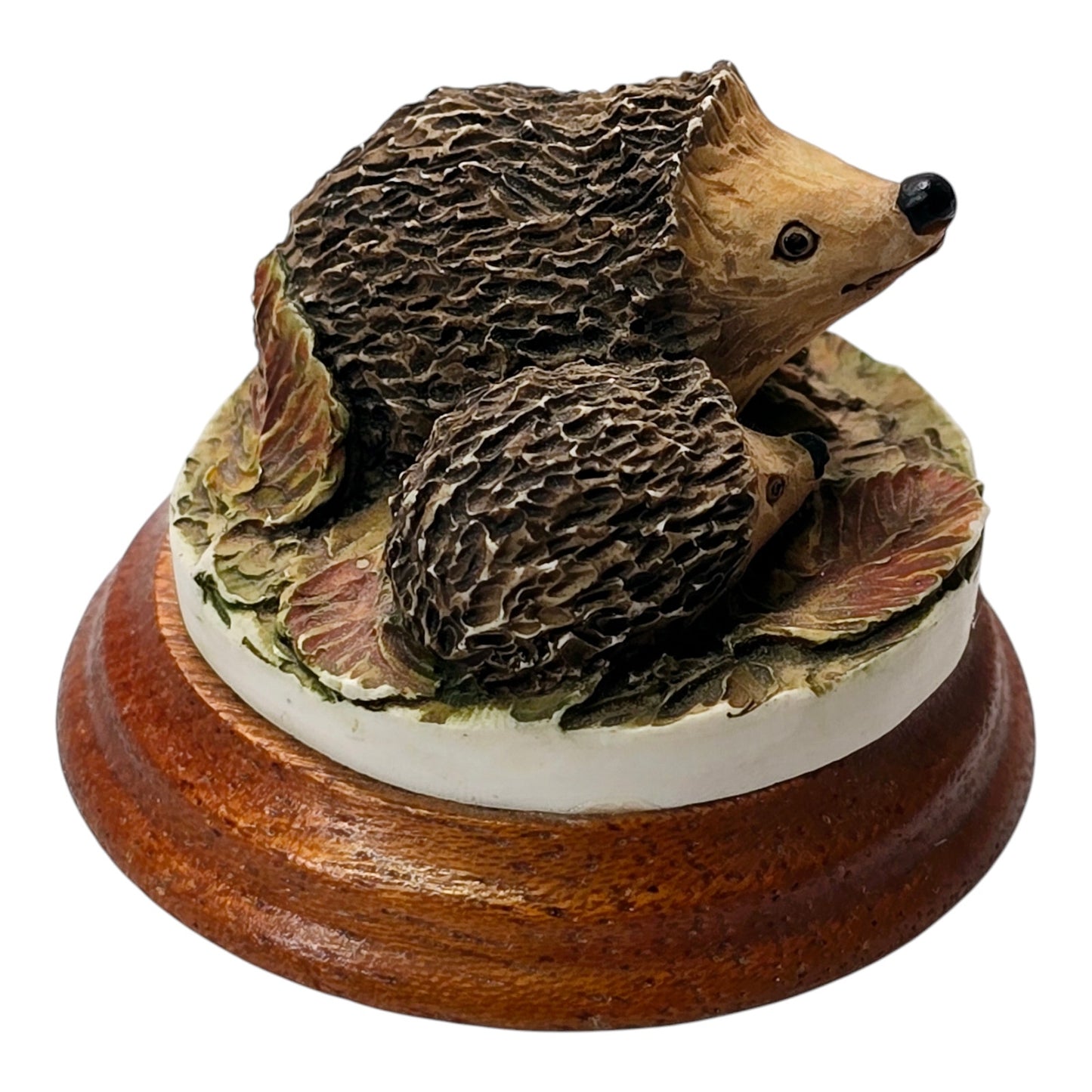 Cute Cuddly Tiny Hedgehogs Figurine on Wood Base, 1.5" w