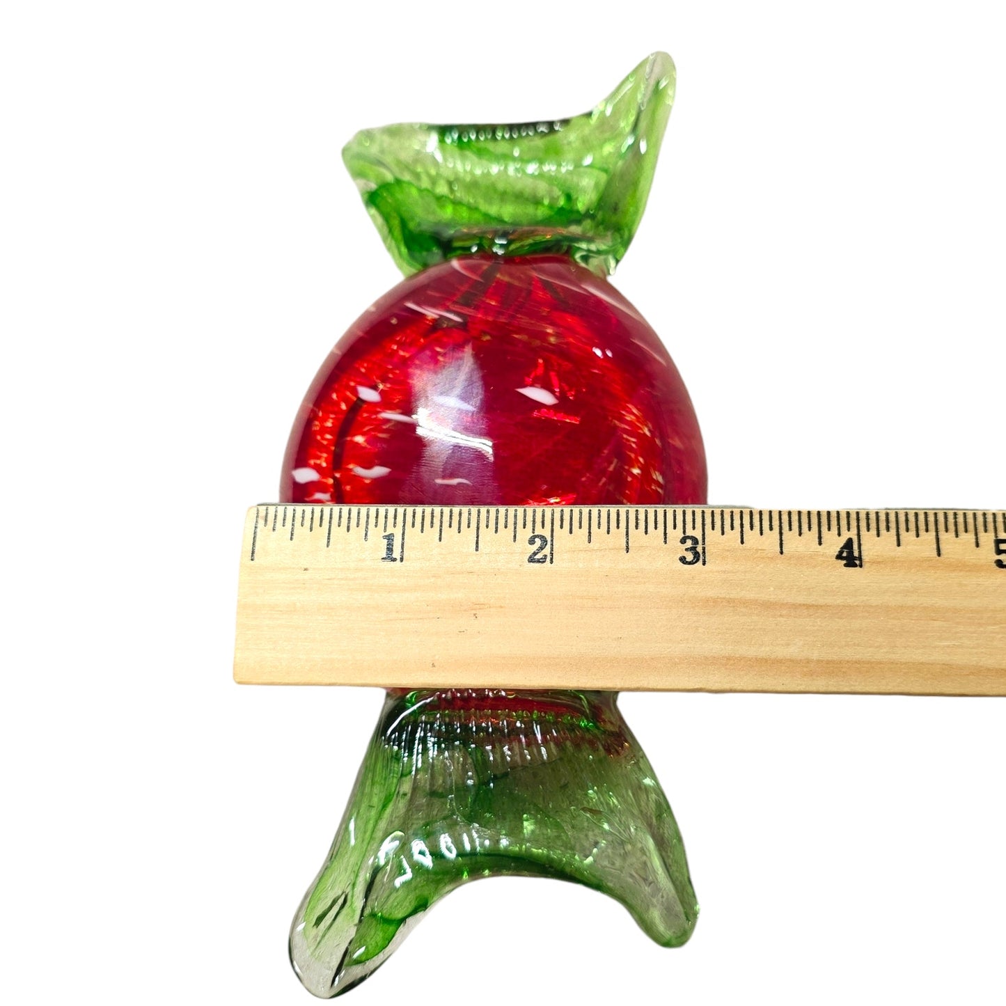 Large Handblown Art Glass Candy Red and Green, Christmas Candy Decoration