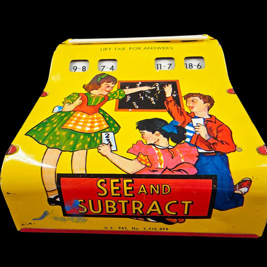 Vintage "See and Subtract" Tin Math Toy Wolverine Toy Company USA MCM Lever Works!