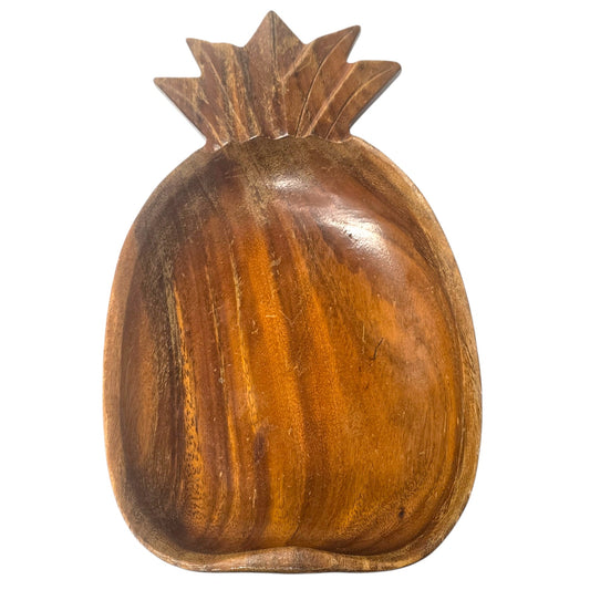 Vintage Hand-Carved Wooden Pineapple Dish Rustic 13" Tropical Tiki Serving Bowl