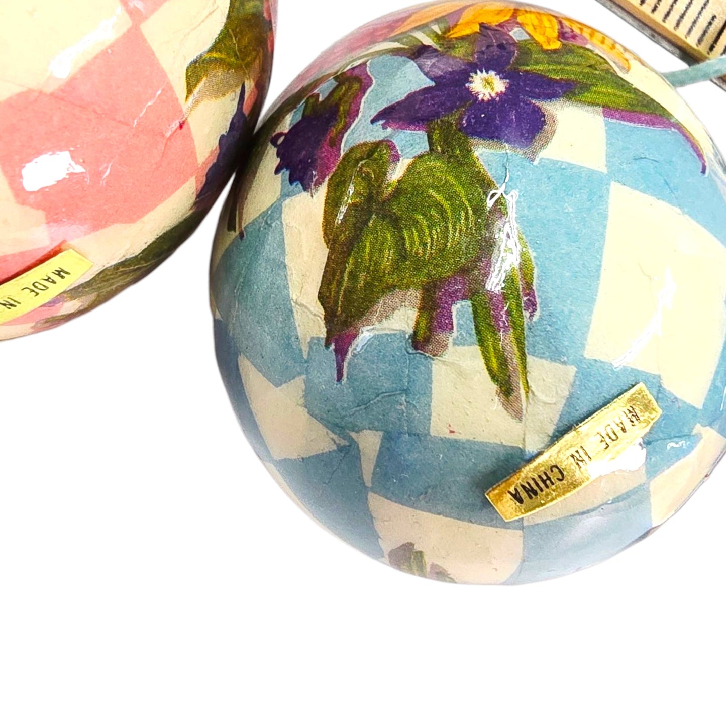 Set of 6 Vintage Easter Eggs Decoupage Paper Mache Ornaments Shabby Chic