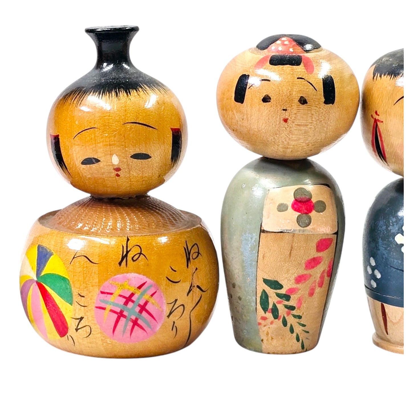 Lot of 7 Vintage Kokeshi Bobble Head Dolls