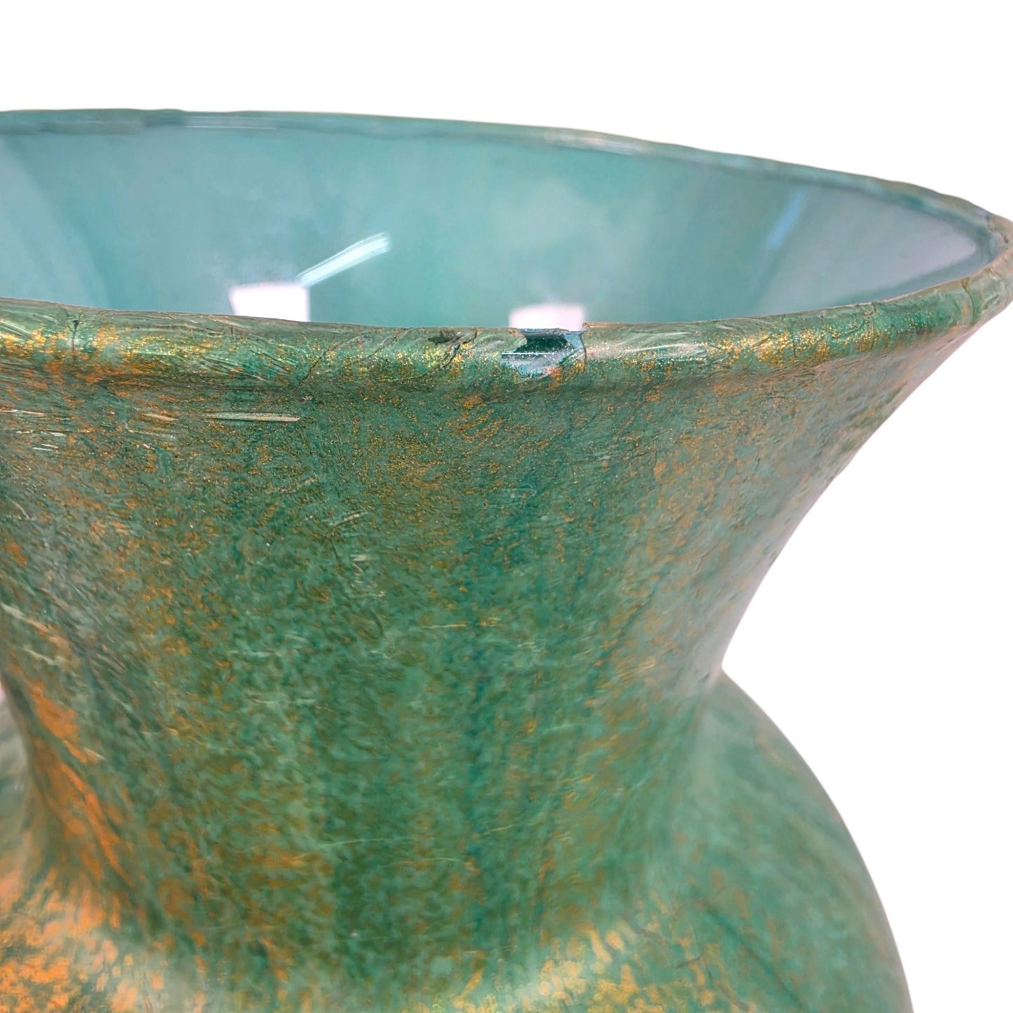 Fluid Art Glass Vase Green Gold Metallic Hand Painted Decorative Statement Piece