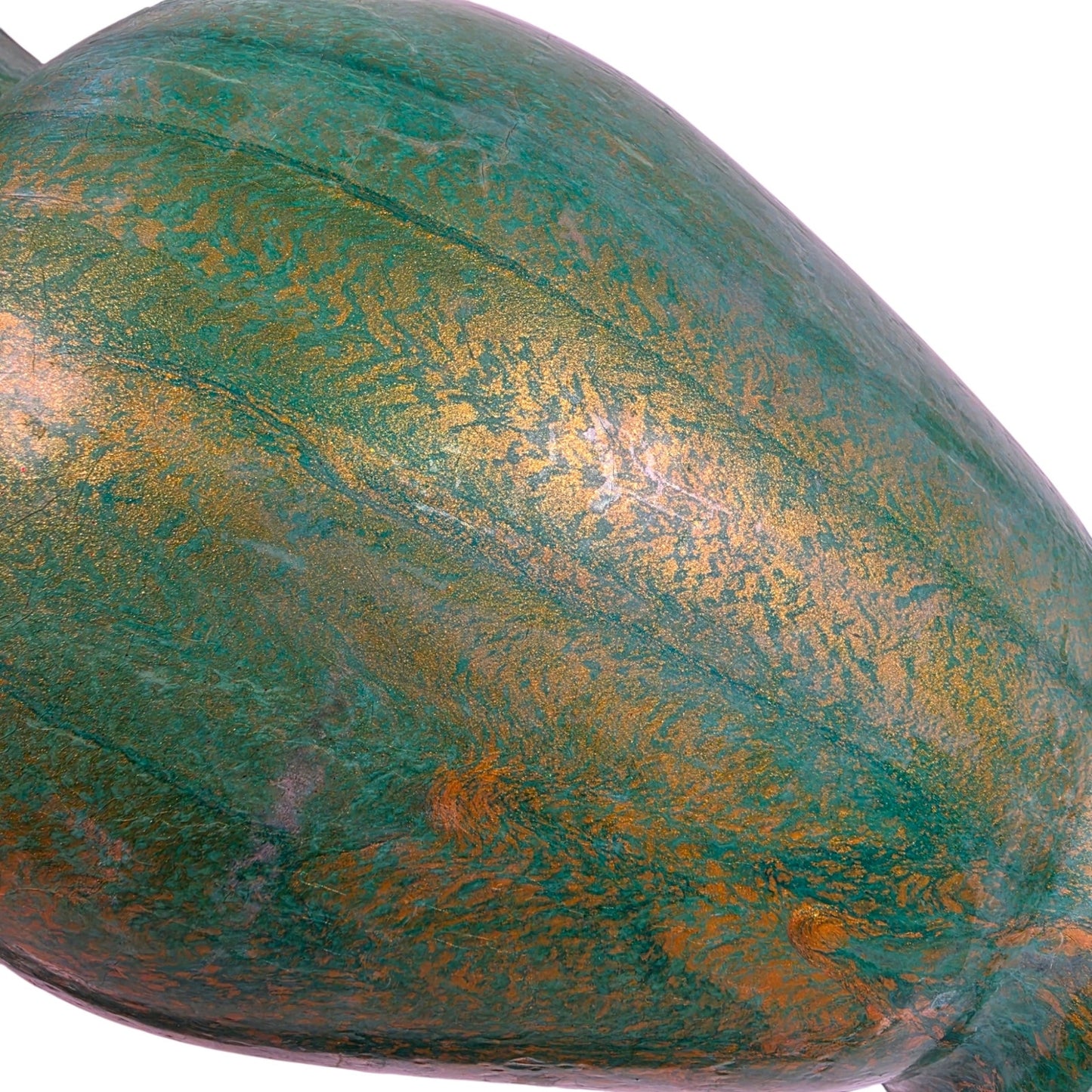 Fluid Art Glass Vase Green Gold Metallic Hand Painted Decorative Statement Piece