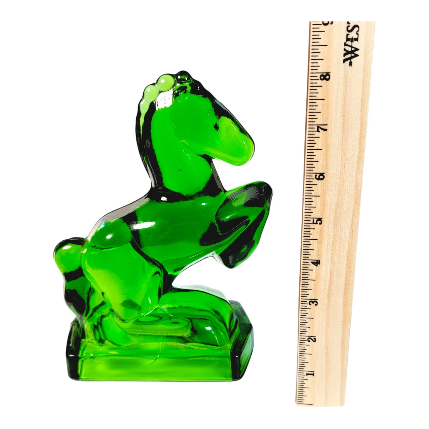 LE Smith Emerald Green Glass Rearing Horse Bookends Set of 2, 8" Tall