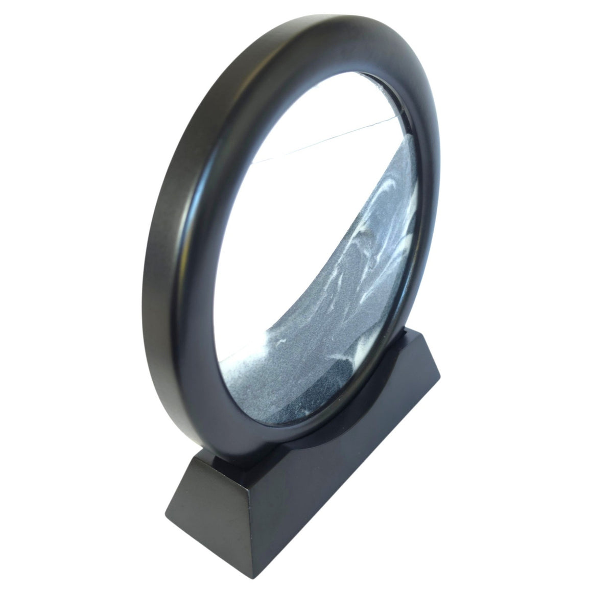 Dynamic Moving Sand Art Liquid Motion Glass Circle Tabletop Decor with Stand 360
