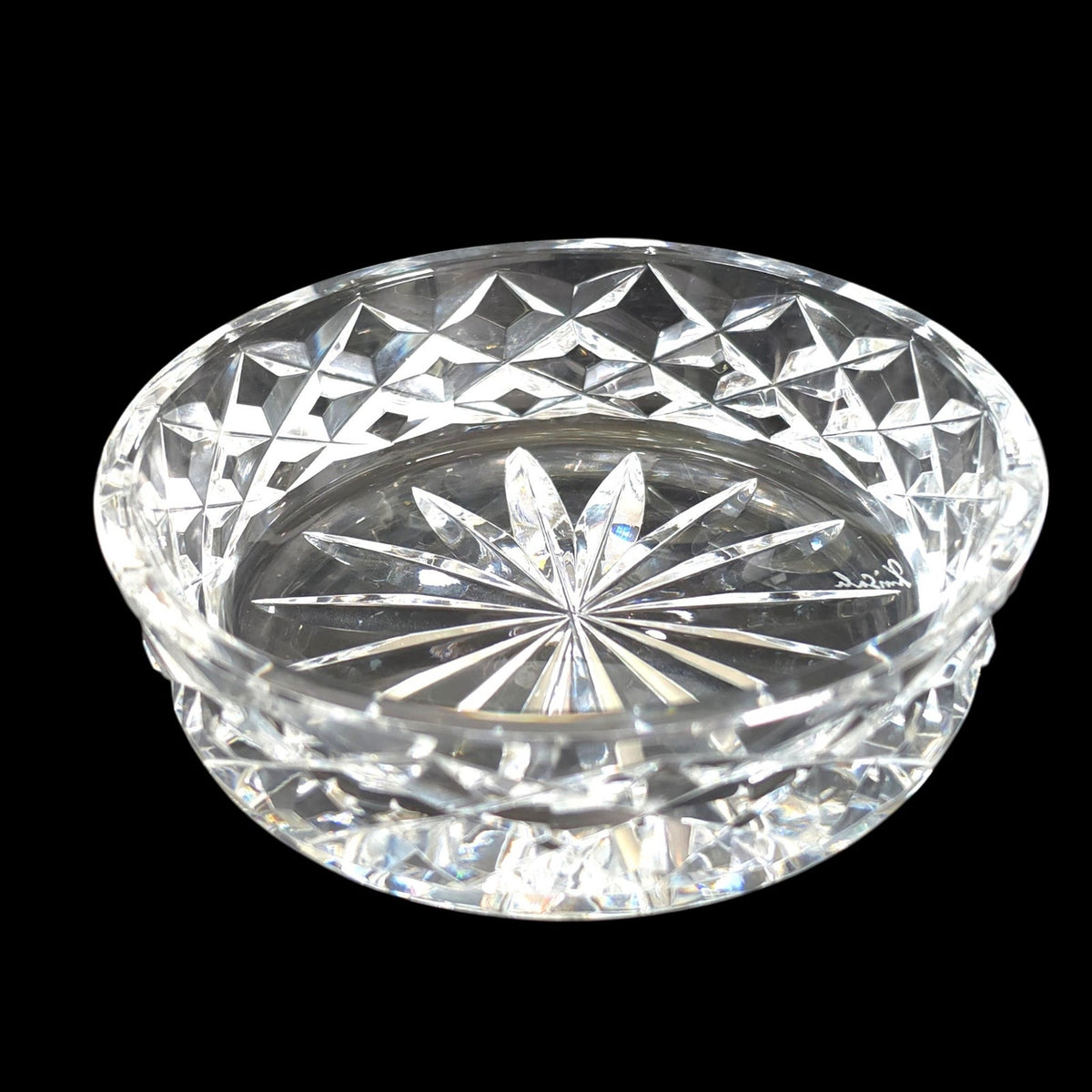 Kinsale Crystal Ireland Hand Cut Signed Wine Bottle Coaster Starburst 4"