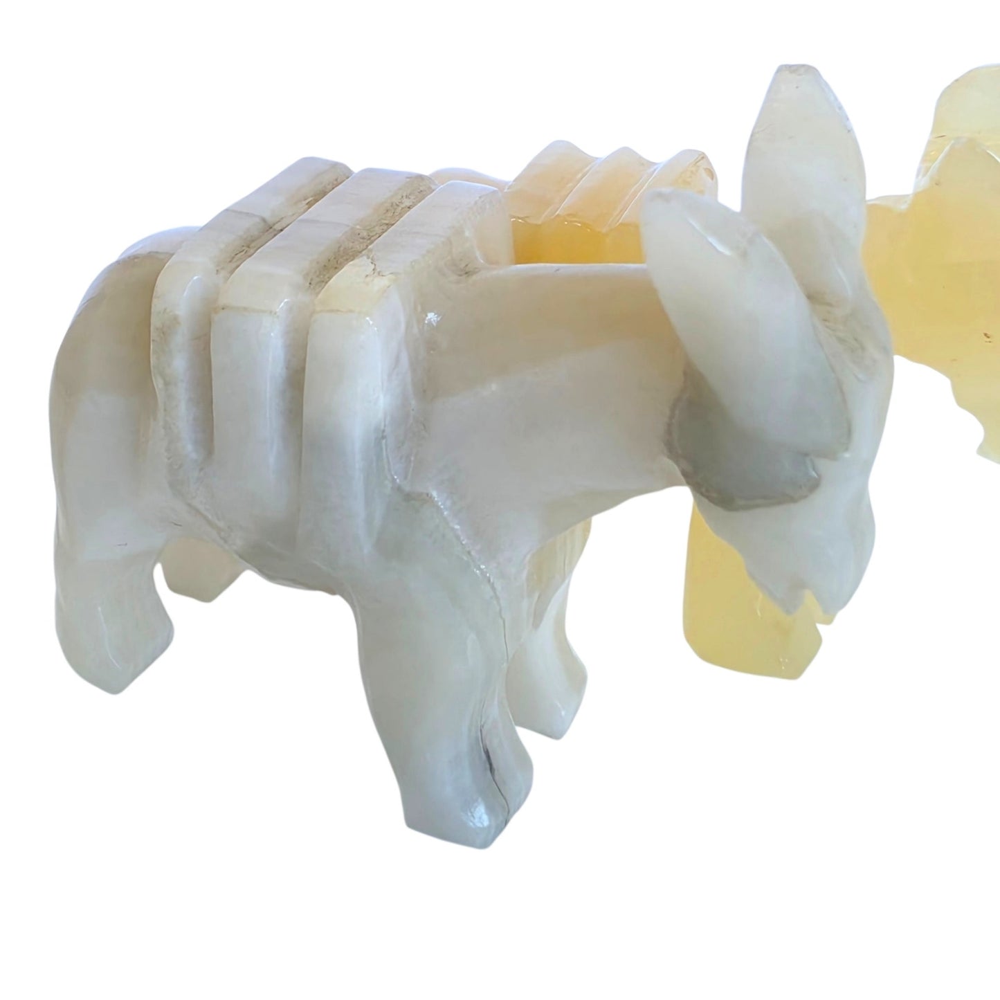 Vtg Carved Onyx Alabaster Donkey Figurines Pair UV Reactive Stone Nativity Piece