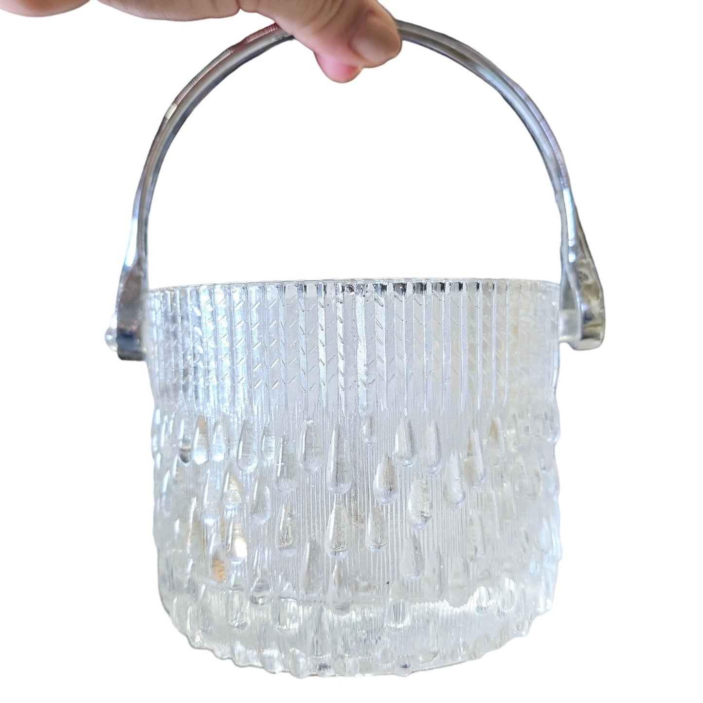 Stunning Teardrop Raindrop Mid Century Barware Ice Bucket with Metal Handle